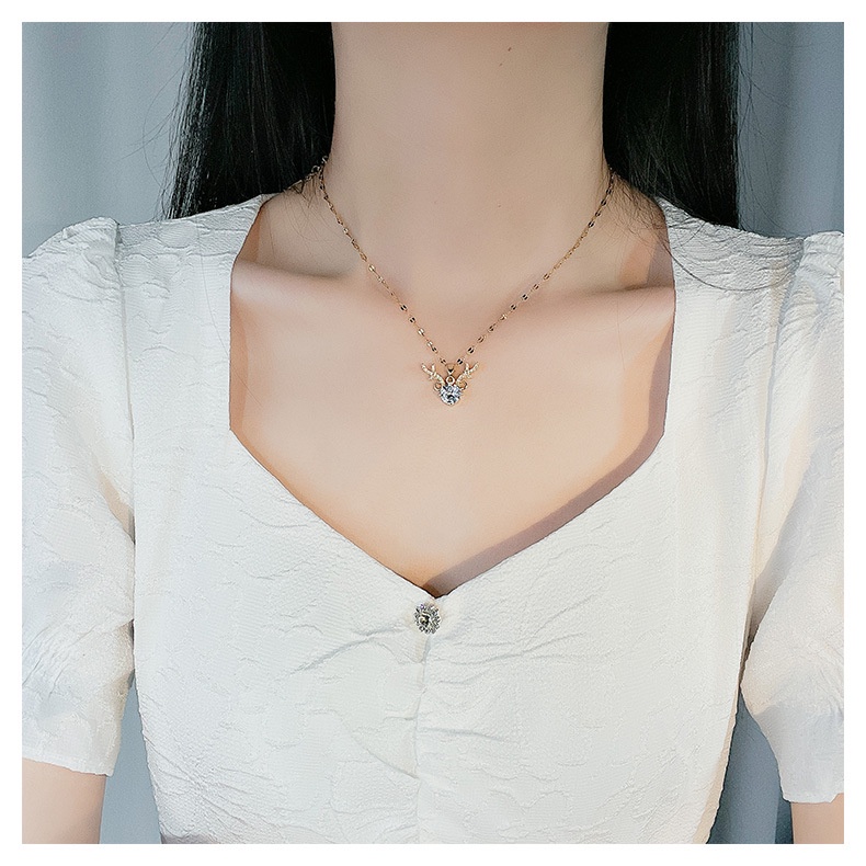 Dây chuyền thép titan mặt hình đầu nai nhỏ thời trang dễ thương