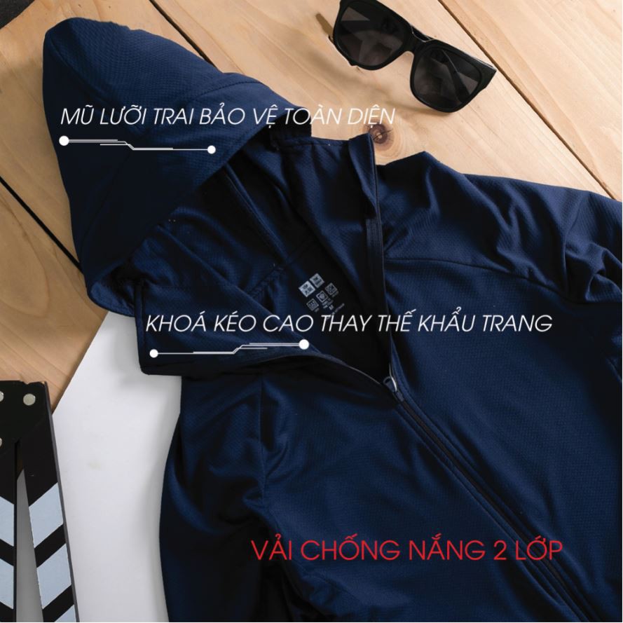 Áo chống nắng nam 2 lớp 3M Osaka, áo khoác chống nắng vải kim cương vải dày chống tia UV N2