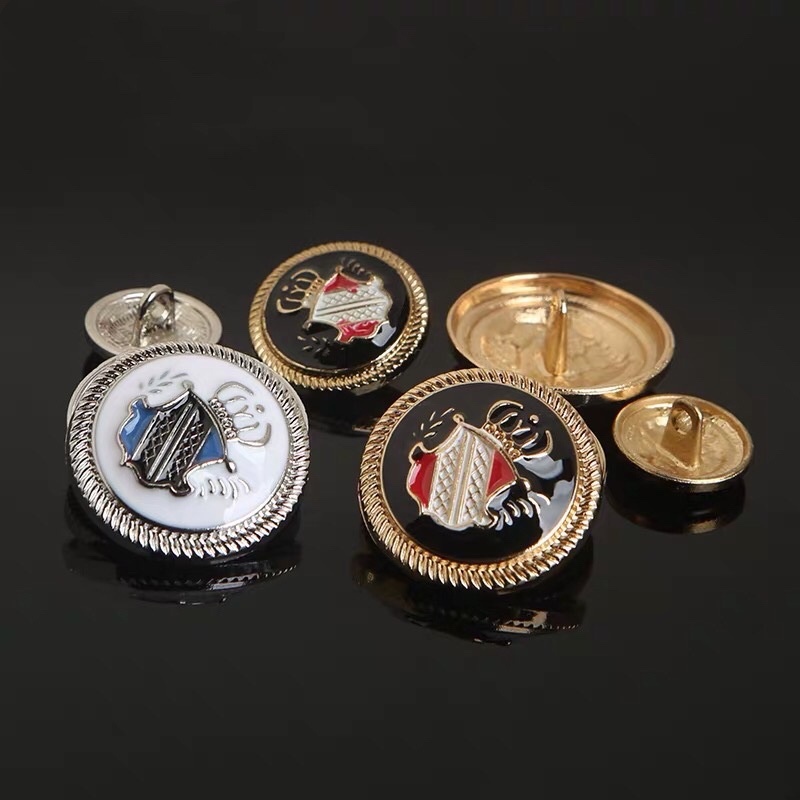 10 cái Nút kim loại thời trang 15/20 / 25mm Nút kim loại thời trang Cao đẳng Phong cách Vương miện Hoa văn Vương miện Nút trang trí cho quần áo Nút bấm 20mm cho áo khoác
