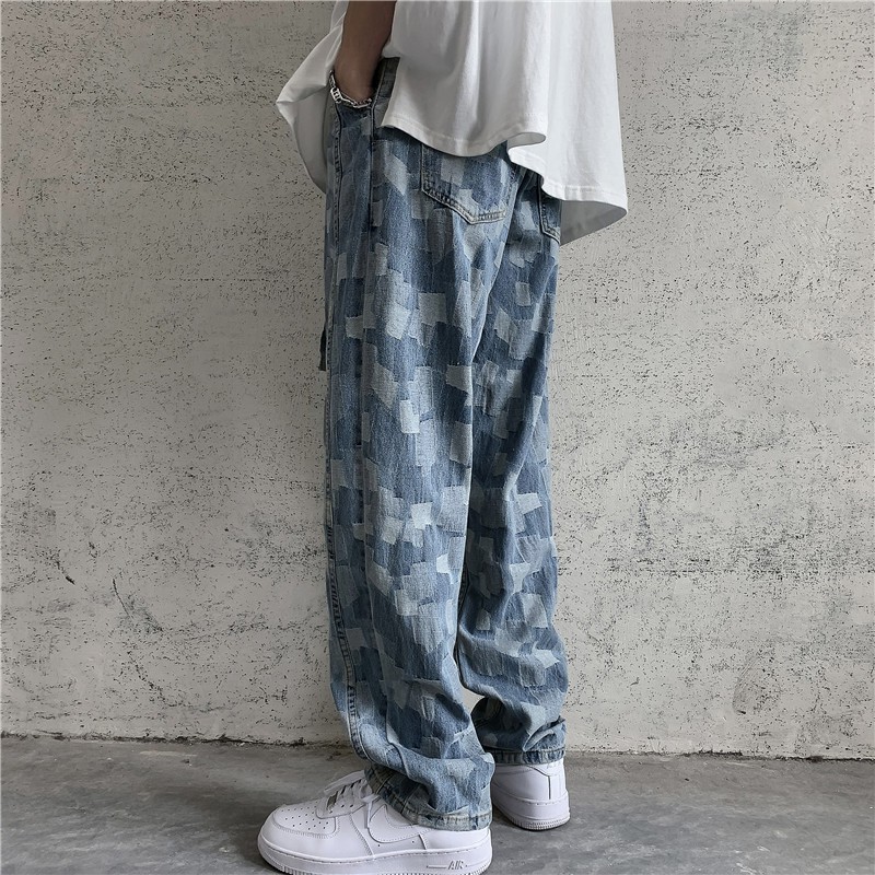 [có sẵn]Quần jeans họa tiết kèm dây lưng phong cách hiphop J8