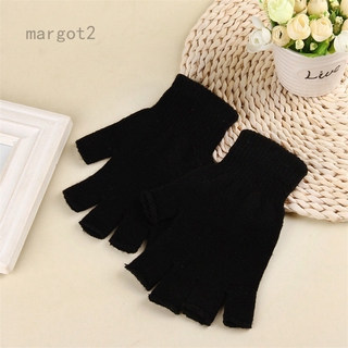 Mới Đôi găng tay dệt kim hở ngón giữ ấm mùa đông bằng acrylic trơn màu tùy chọn cho học sinh