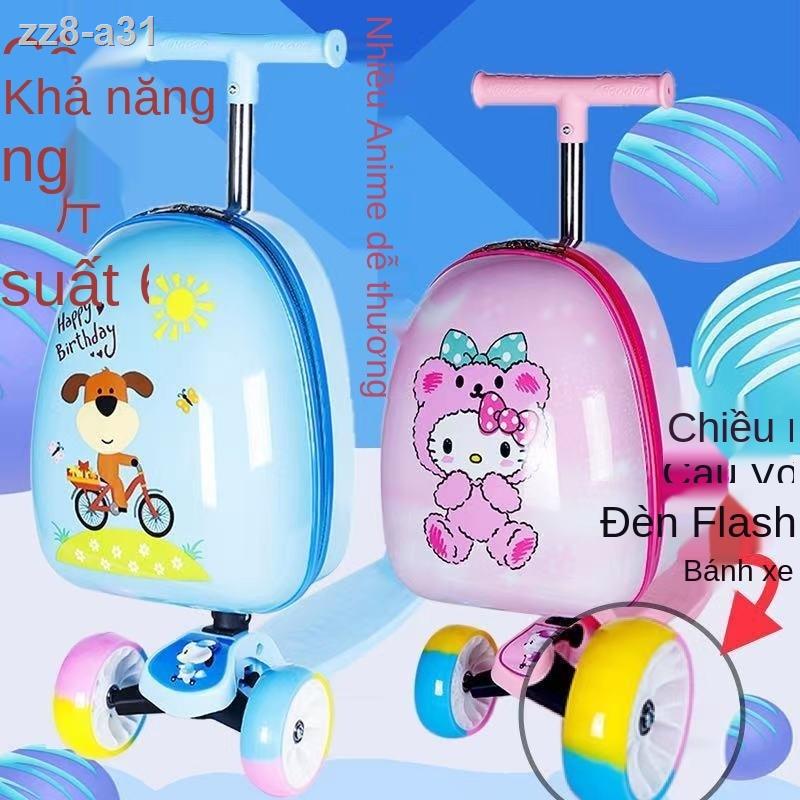 Vali trẻ em, xe tay ga hoạt hình cho nữ, hộp đựng đẩy, có bánh phổ thông, nam thể đi xe, kéo dễ thương, đồ