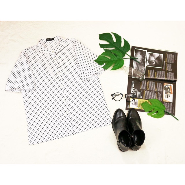 TL Áo sơ mi cổ trụ kẻ ô vuông dáng suôn - Hers Clothes