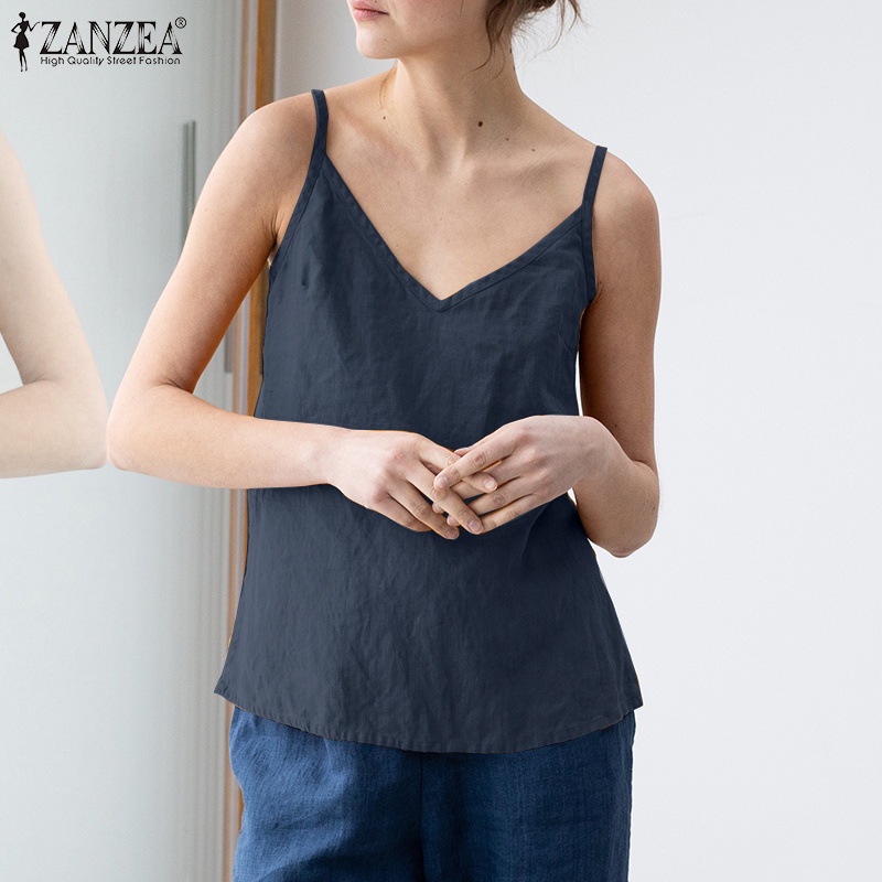 Zanzea Áo Hai Dây Cổ Chữ V Xẻ Tà Quyến Rũ Cho Nữ