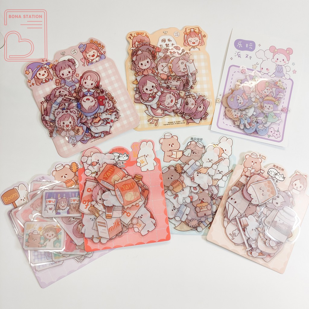 Bộ 40 sticker trang trí Telado - Cute schoolgirl hình dán sổ tay trong suốt | BSB125