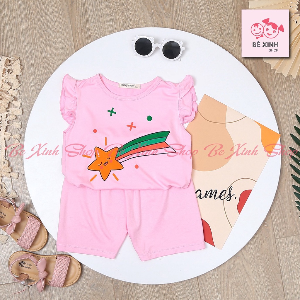 Minky mom Quần áo đồ bộ cộc tay cho bé gái [Săn Sale] Đồ bộ hè minky mom cộc tay chất thun lạnh CÁNH TIÊN cho bé gái