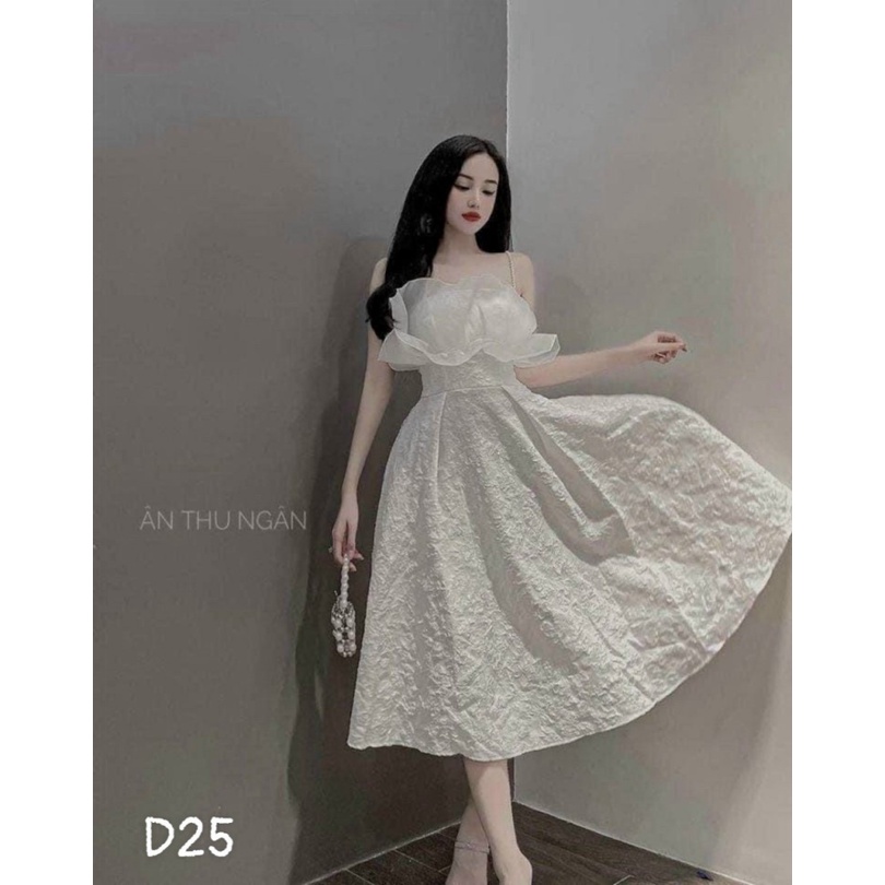 (Free ship) Hàng Mới Hợp Thời Trang | Mẫu Đầm Gấm Hai Dây  Phối Voan Kiếng Có Bèo Trước Ngực Siêu Xinh UP HHP Fashion