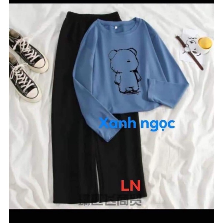 Sét áo gấu quay lưng tay dài + quần ống rộng xuông TH6