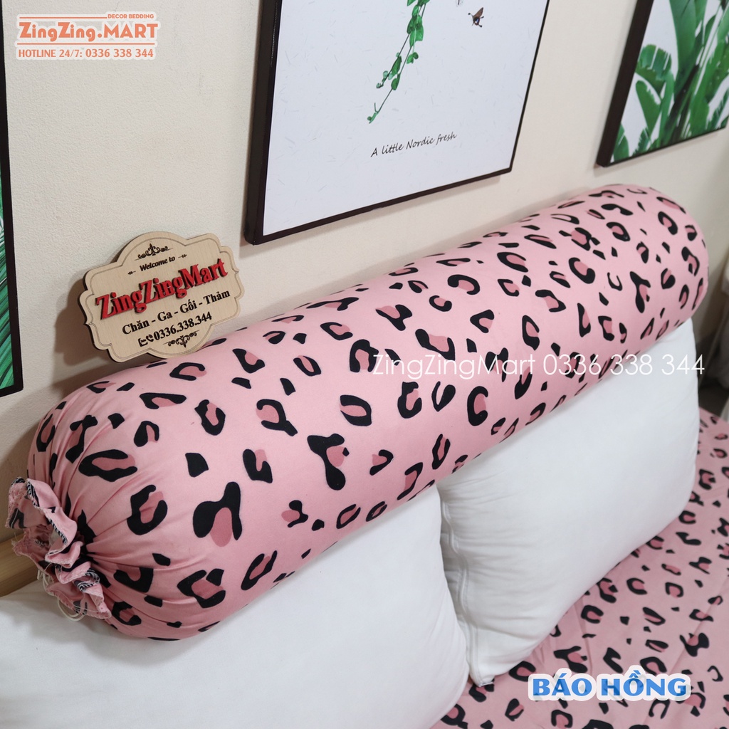 [Giá sale] Vỏ gối ôm Cotton Poly, Kích thước 35 x 105 cm, Mẫu Báo Kẻ Hồng