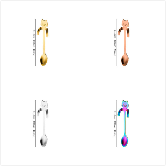 Muỗng Cà Phê Cán Dài Hình Mèo Dễ Thương 4 Màu Lựa Chọn