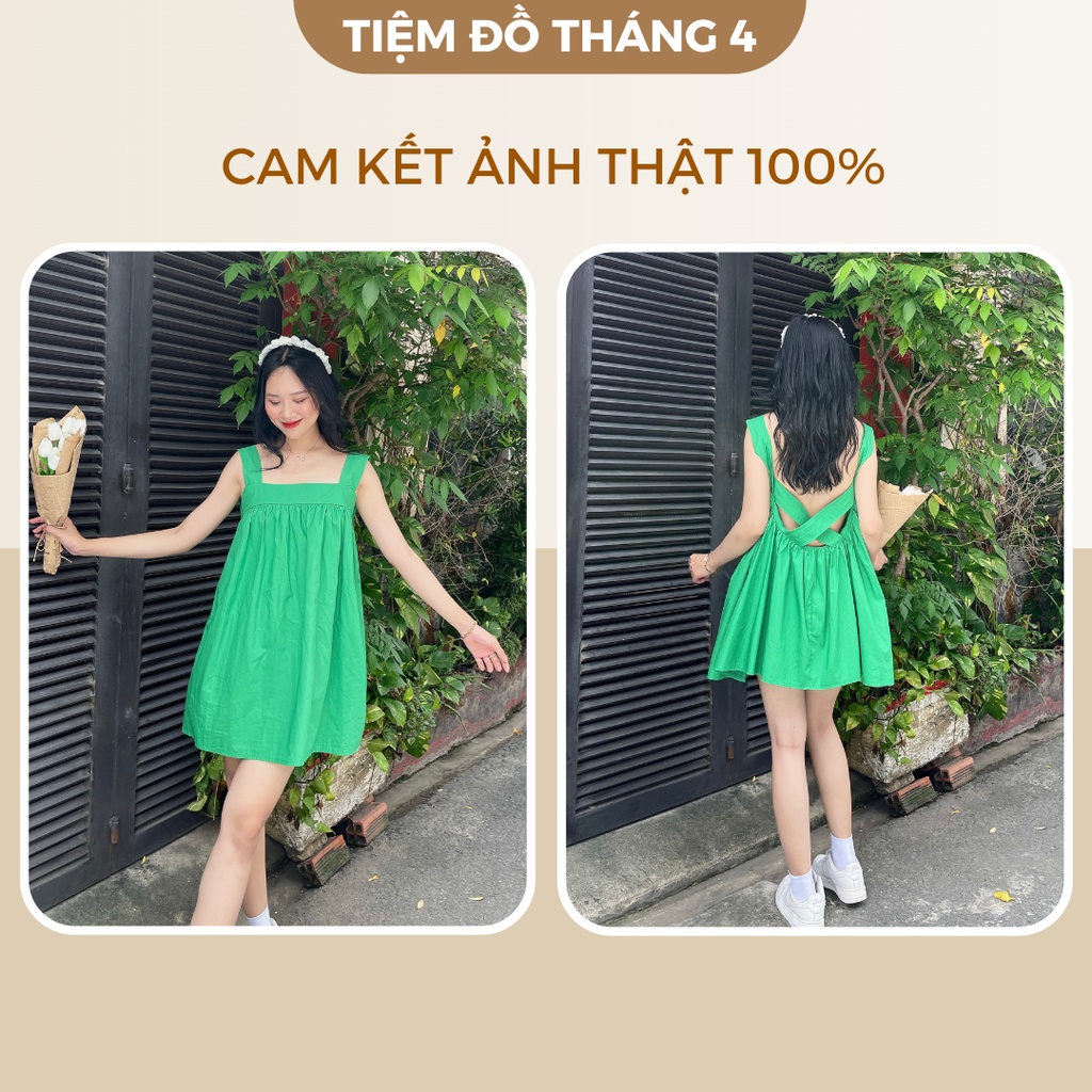 Đầm Babydoll Chất Cotton 2 Dây Bản To Hở Lưng TIỆM ĐỒ THÁNG 4 YIKO