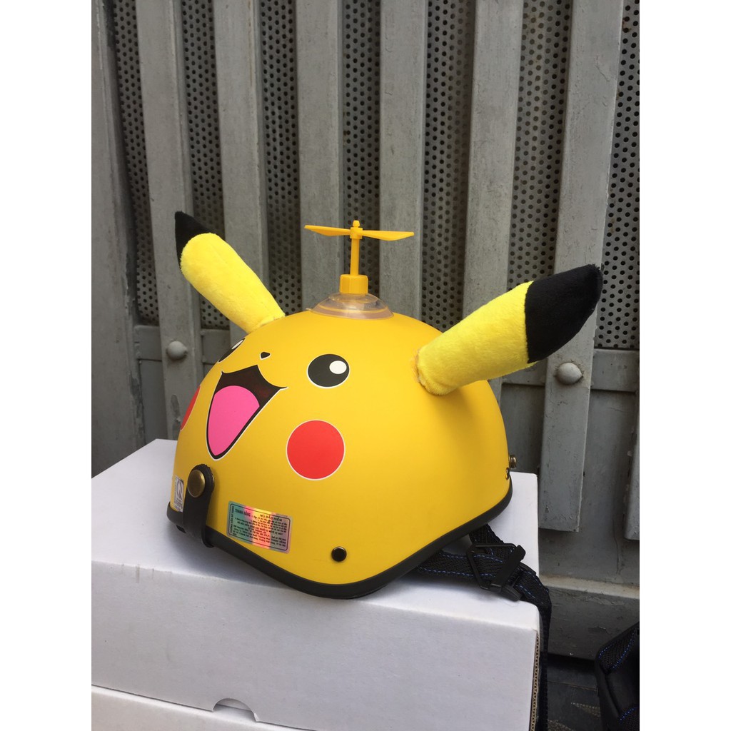 Mũ Bảo Hiểm Nửa Đầu 1/2 Pikachu Có Tai + Chong Chóng + Kính Phi Công - Nón Nhựa ABS Độ Bền Cao, BH 6 Tháng Sử Dụng