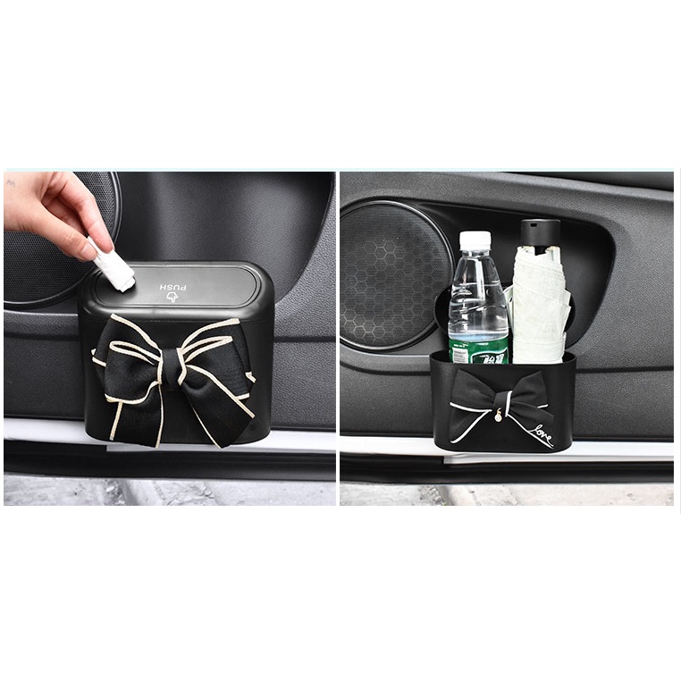 Thùng rác mini đính nơ sang trọng đa năng trên xe hơi - D&A Shop
