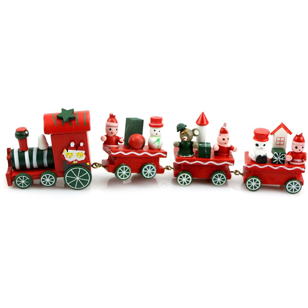Charming Cute 4 Piece Wooden Christmas Santa Tree Train Ornament Decor Gift New