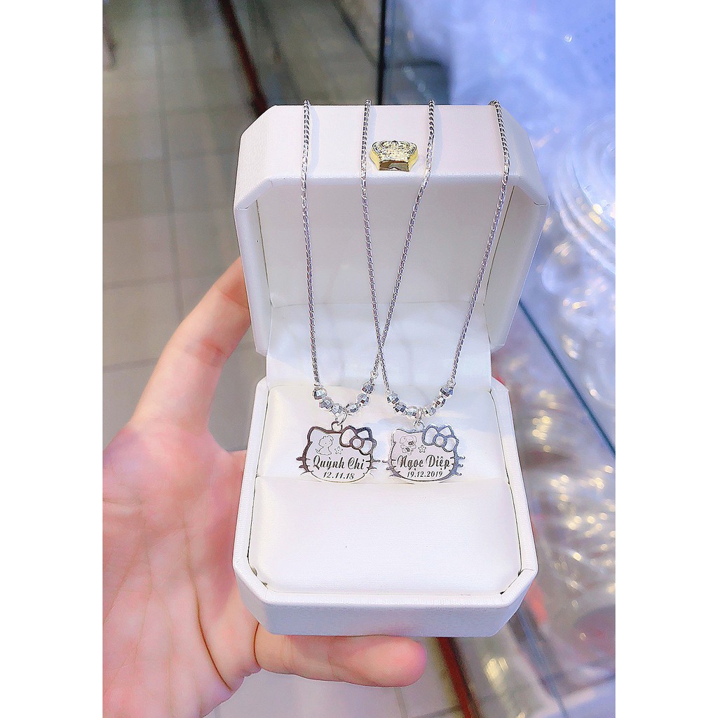 Dây chuyền bạc mặt Mèo Hello kitty khắc tên cho bé Minh Tâm Jewelry