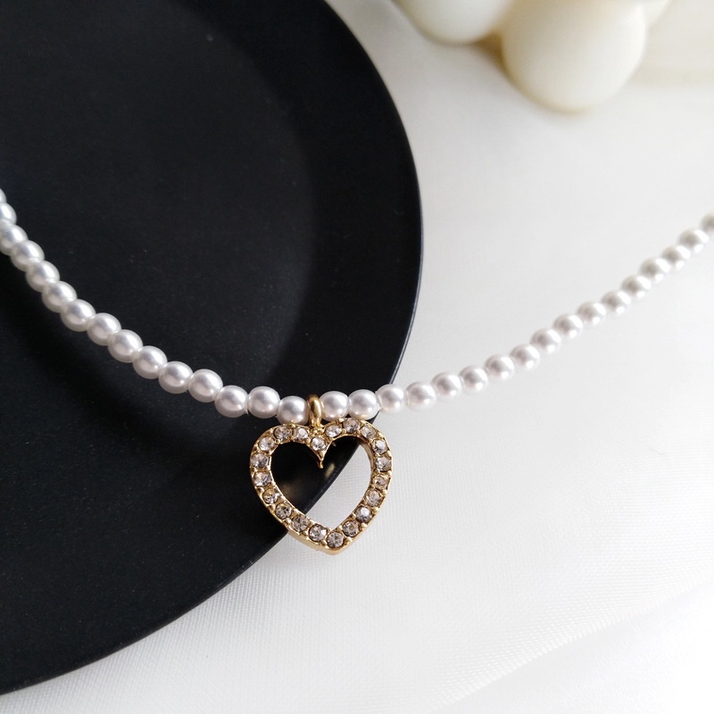 Vòng cổ Ngọc Trai Mặt Trái Tim Đơn Giản Cá Tính