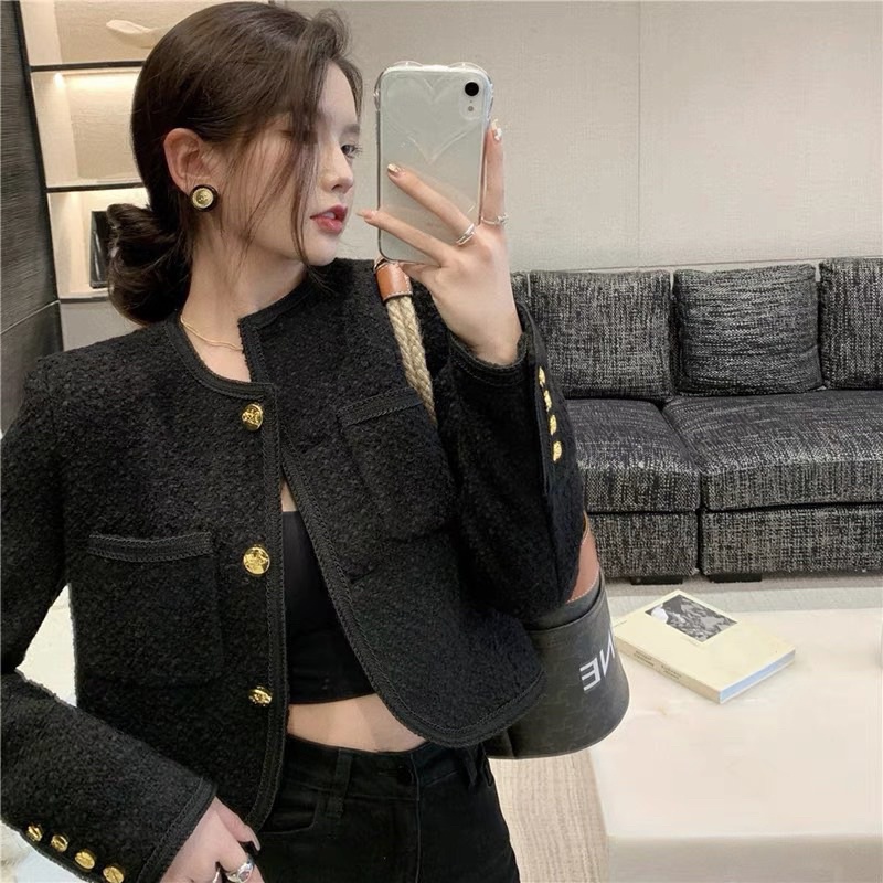 Áo Khoác Dạ Tweed Cổ Tròn Cúc Đồng Dáng Croptop | BigBuy360 - bigbuy360.vn