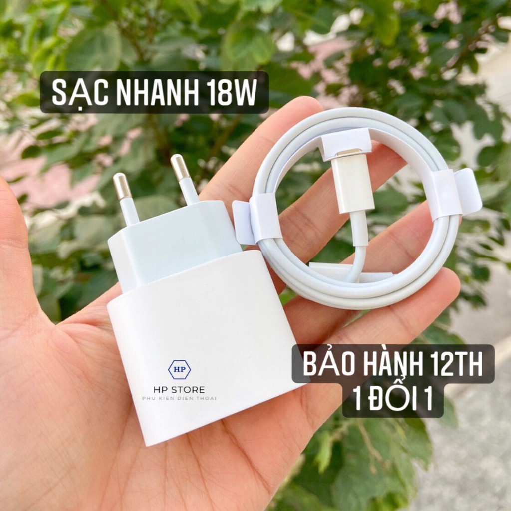 Bộ Sạc Nhanh Iphone 18w [ Bh 12 tháng ] Chân Tròn Bản Việt Nam, Cáp Sạc Nhanh USB-C to Lightning Phù Hợp Với Máy 8-12Pro