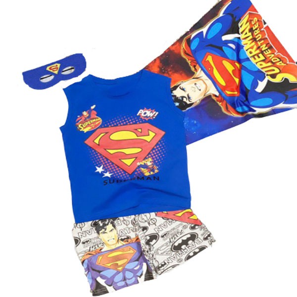 Bộ Đồ Siêu Nhân Anh Hùng Cơ Bắp SAMKIDS Cotton In 3D Sắc Nét Tặng Kèm Áo Choàng Và Mặt Nạ