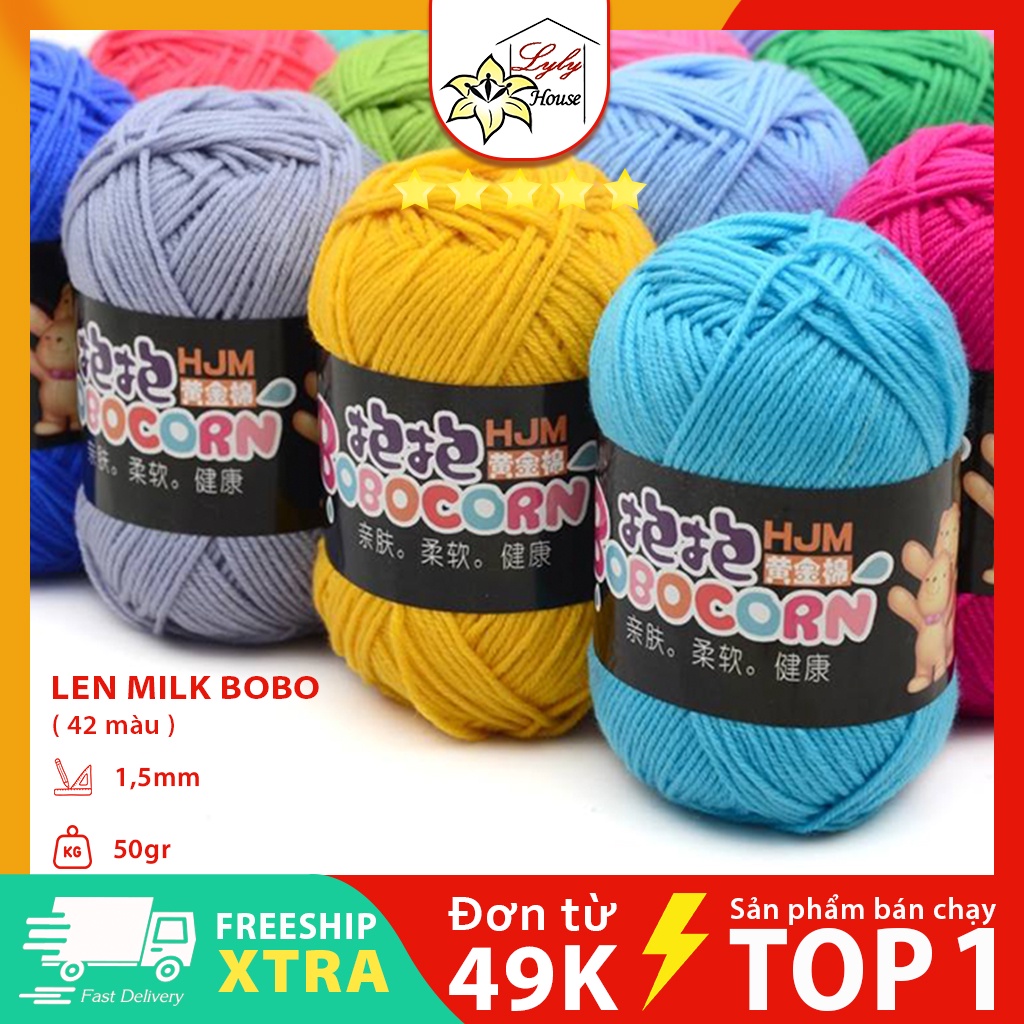 Cuộn len milk cotton bobo đan móc thú bông khăn áo dành cho trẻ em 42 màu , mã màu 21-42