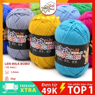 Len milk cotton bobo trọng lượng 50gr , len móc thú bông  chuyên dành cho trẻ em 42 màu