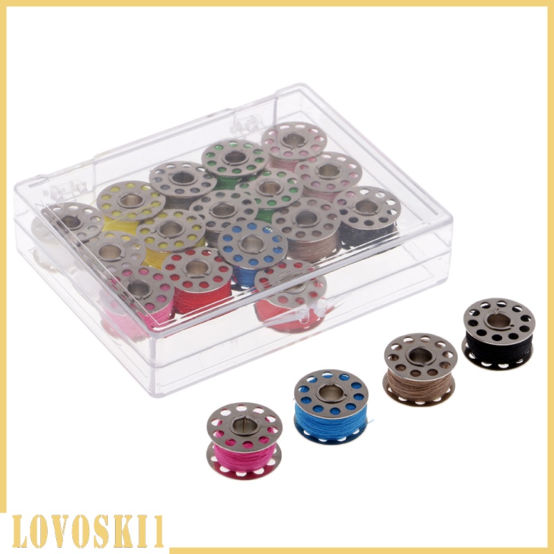 [LOVOSKI1]20pcs Colorful Sewing Threads and Stainless Steel Bobbins DIY Sewing Tools