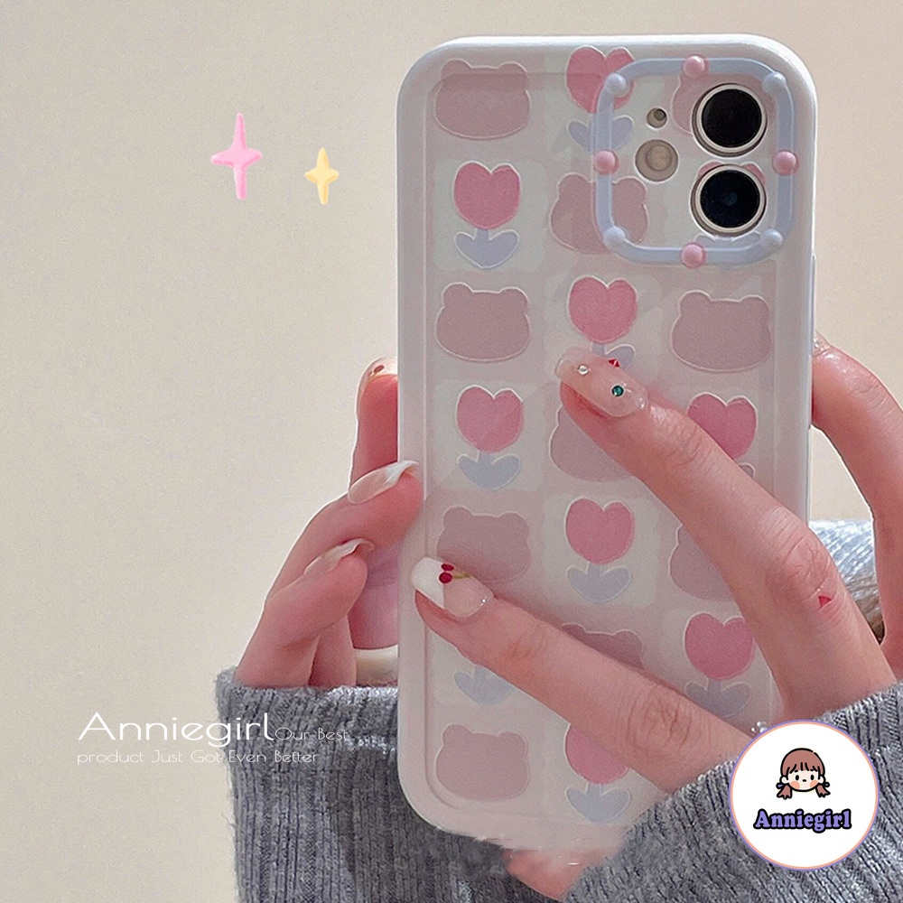 Ốp Điện Thoại TPU Mềm Siêu Mỏng Chống Sốc In Họa Tiết Hoa Tulip/Gấu Cho IPhone 13 12 11 Pro Max X XR 8 7 Plus