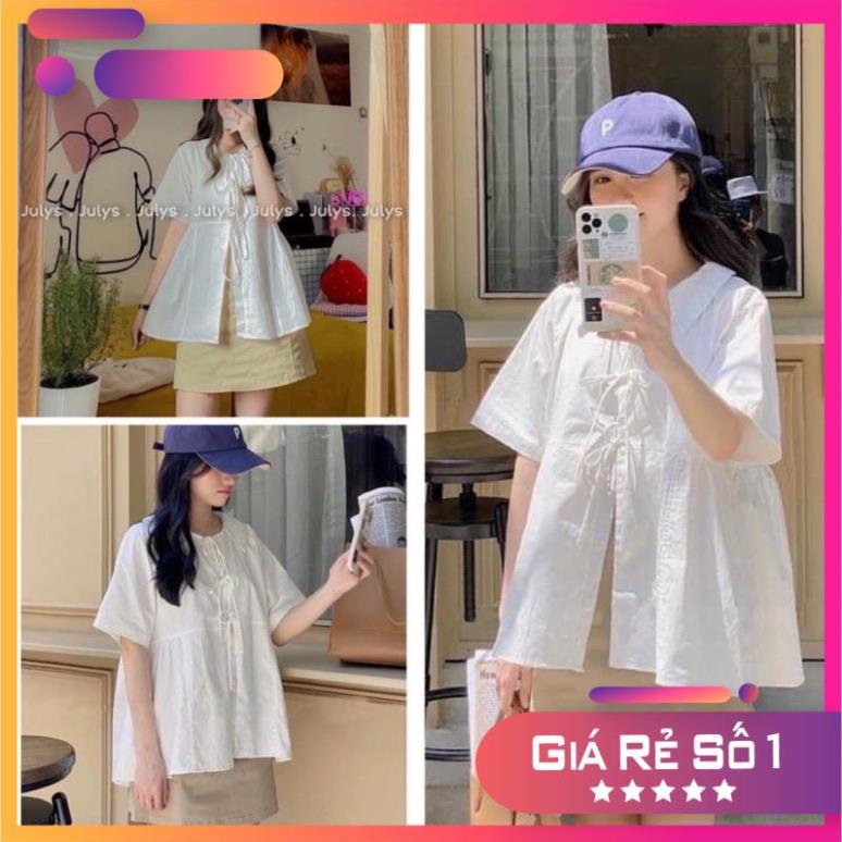 [XẢ KHO] Set Babydoll Sơ Mi 3 Nơ+ Chân Váy Kaki (Ảnh Thật/Sẵn)