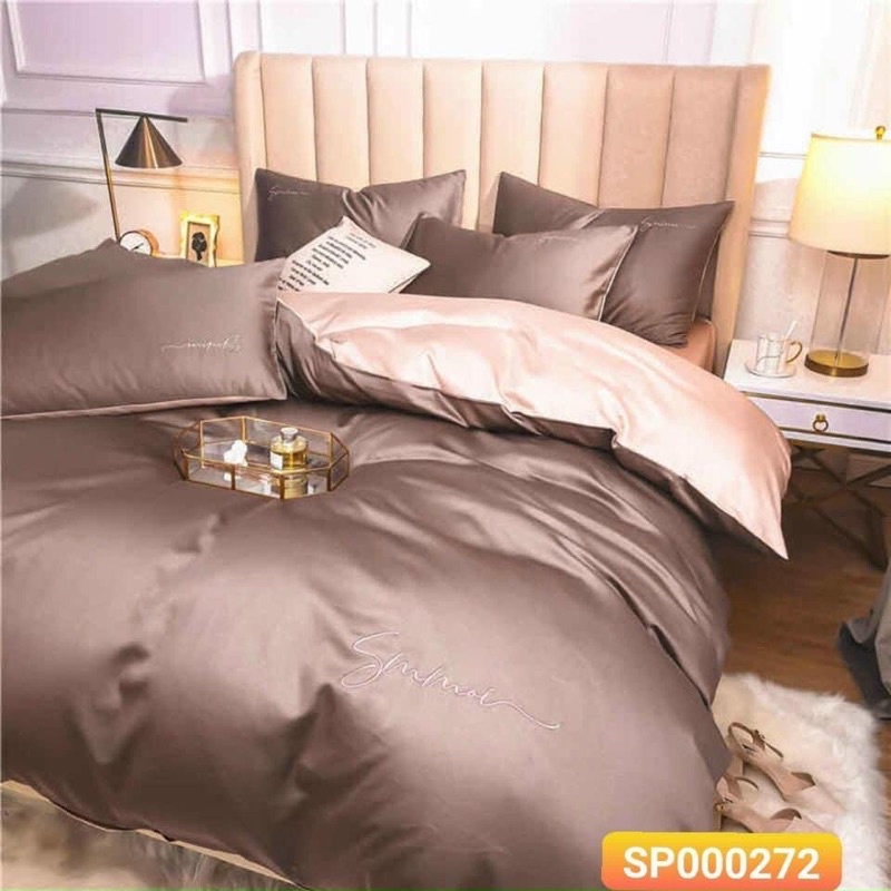 xả kho bộ chăn ga gối lụa sumoi phối hồng m8*2m