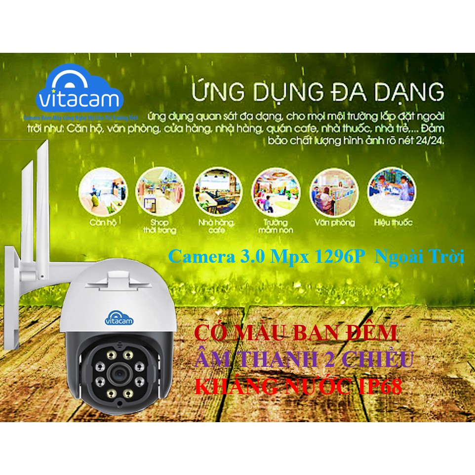 Camera 3MP Wifi Vitacam DZ3000 Ngoài trời, thẻ 32GB Đàm thoại, Chống Nước- Chính Hãng