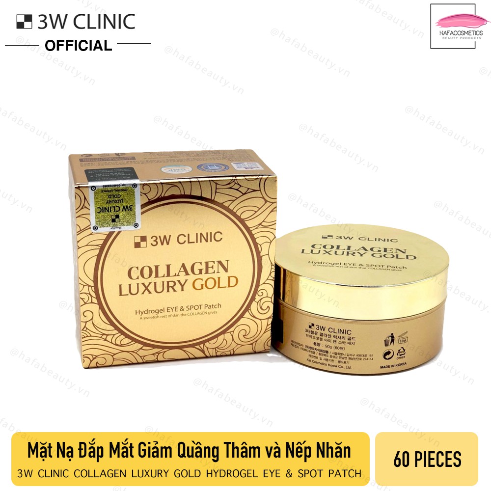 Hộp 60 miếng Mặt nạ đắp mắt giảm quầng thâm và nếp nhăn 3W Clinic Collagen Luxury Gold Hydrogel Eye & Spot Patch