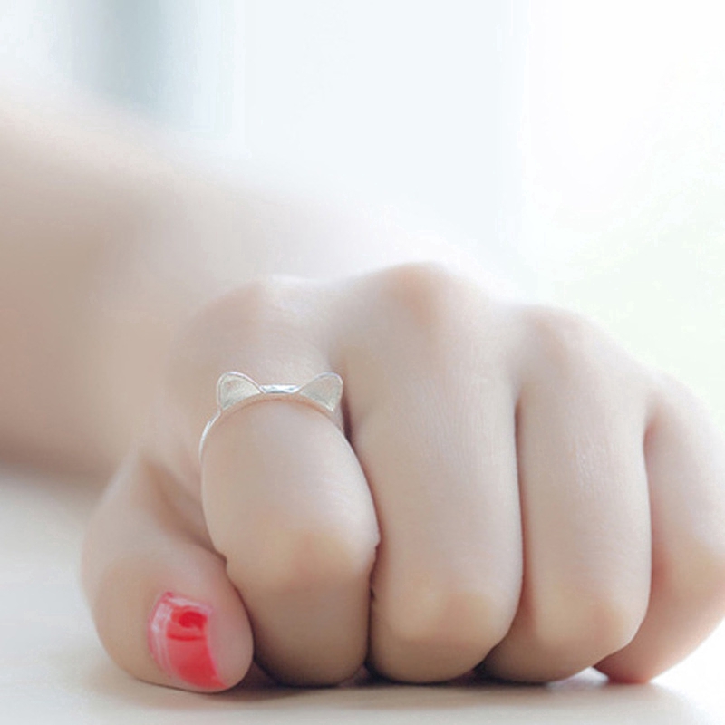 Nhẫn Tai Mèo Màu Bạc Dáng Hở Dễ Điều Chỉnh Dễ Thương Dùng Làm quà Tặng Sinh Nhật Cho Bạn Gái