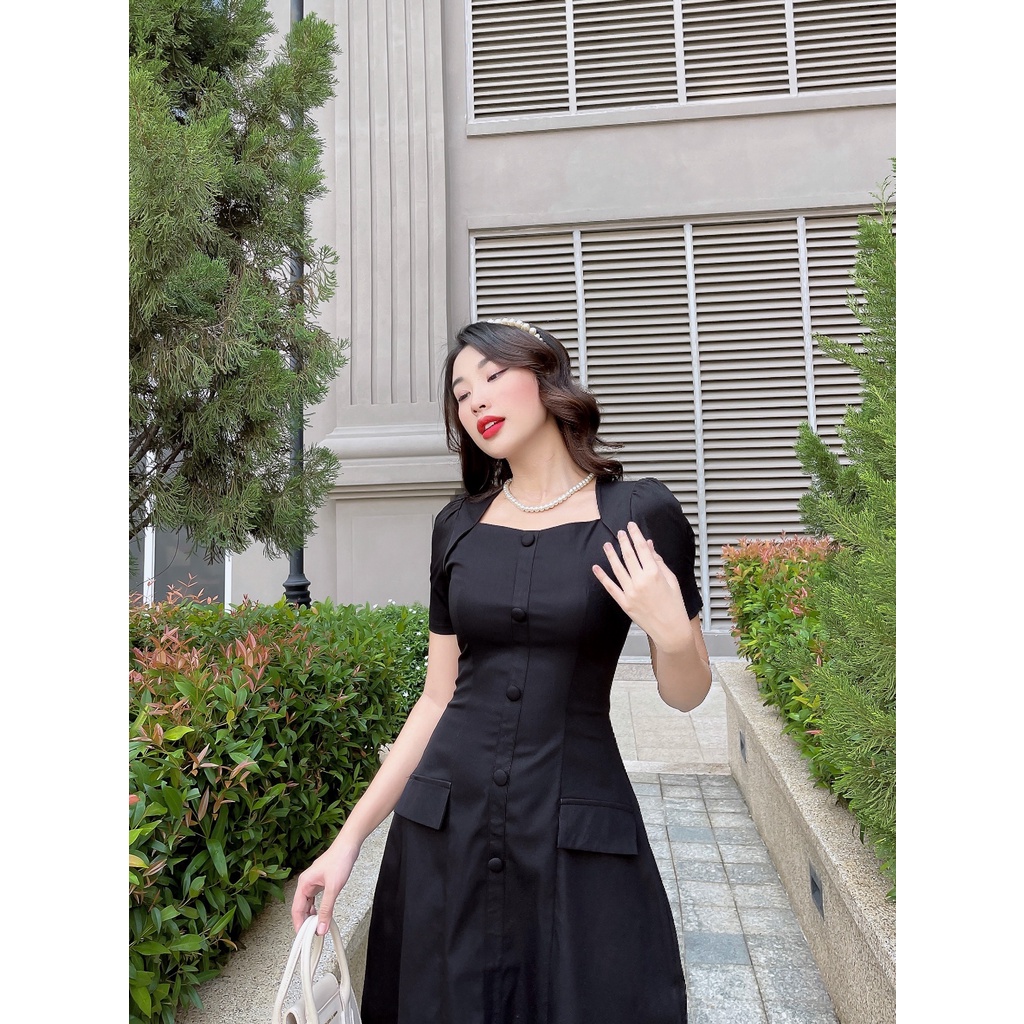 Đầm xòe Meadow dress C586 phối hàng nút tay phồng trẻ trung Cin House