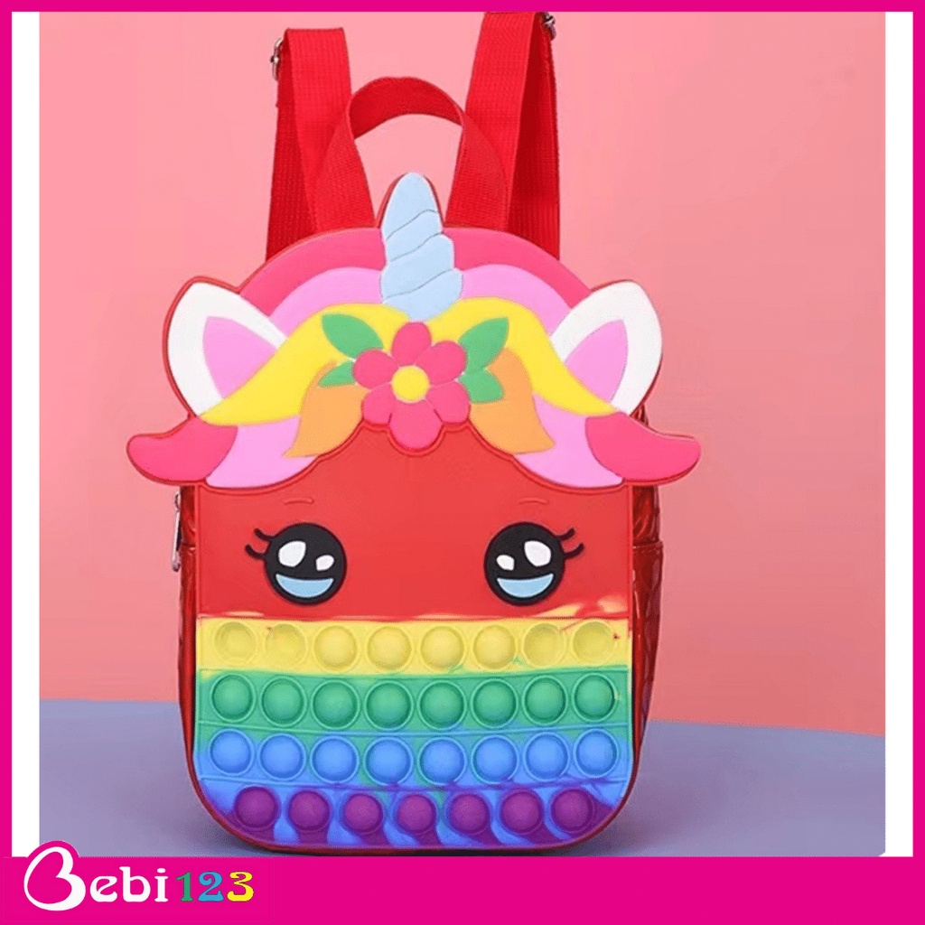 Balo, Túi đeo Pop it hình Ngựa Unicorn & Kem có dây cho bé yêu