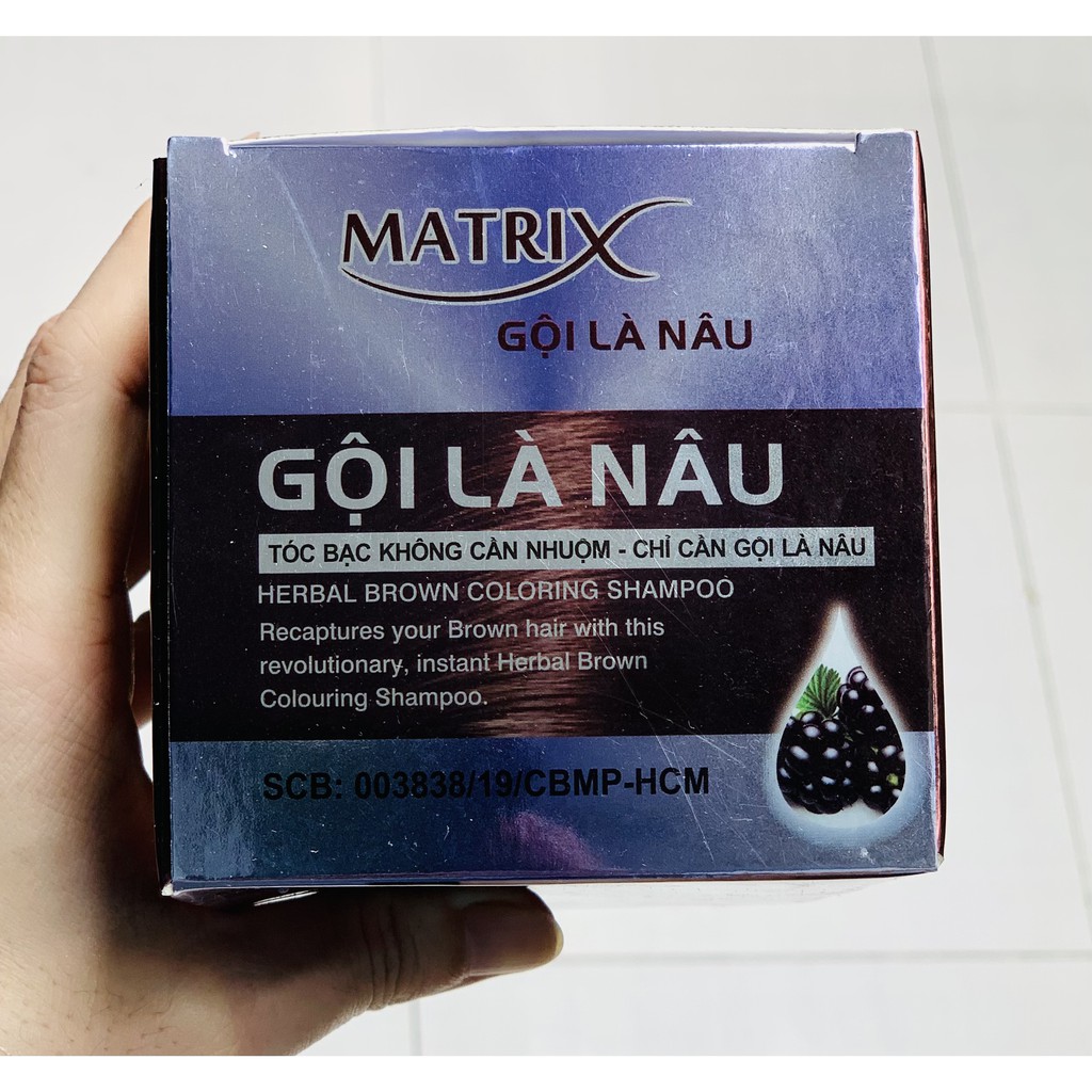 1 HỘP DẦU GỘI NHUỘM TÓC GỘI LÀ NÂU HOẶC GỘI LÀ ĐEN MATRIX - HỘP 10 GÓI