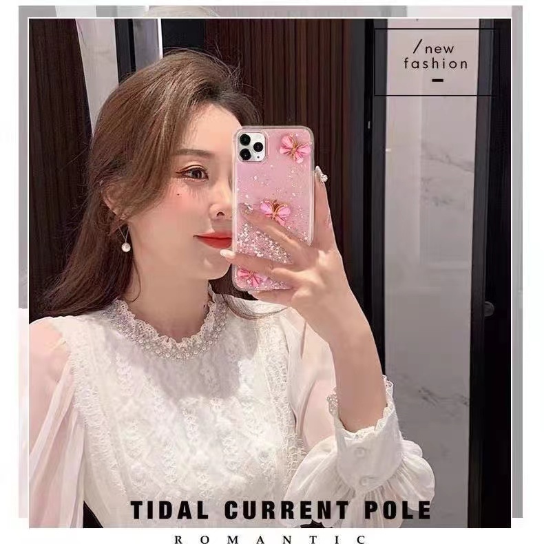 Ốp Điện Thoại Dẻo Trong Suốt Họa Tiết Bươm Bướm & Dây Đeo Cho iphone 15 14 13 12 11 pro x xr xs max 7 8 14 plus se3 13mini