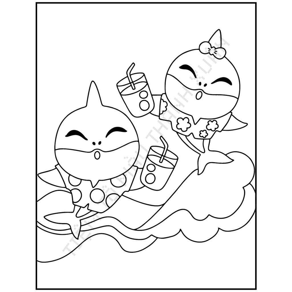 Set 10 Tờ Tranh Tô Màu Hình Baby Shark Cho Bé Tô Màu Sáp, Màu Chì - Tiệm Tô Màu Thanh Xuân