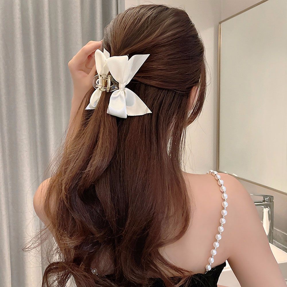 Kẹp Tóc Acrylic Đính Nơ Ruy Băng Màu Trắng / Đen Dễ Thương Thời Trang Cho Nữ