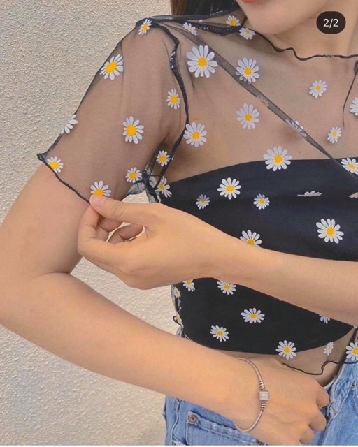[Mã FAMAYWA giảm 10K đơn 50K] áo lưới hoa cúc tay ngắn hot hit không kèm lót | BigBuy360 - bigbuy360.vn