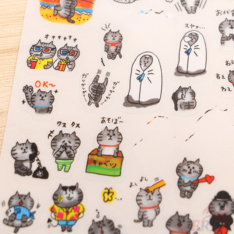 Set 6 tấm sticker giấy dán hình mèo trang trí nhật ký DIY