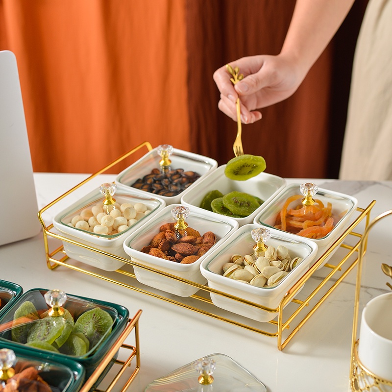 Đĩa trái cây khô bằng sứ Đĩa kẹo chia sáng tạo bát ăn nhẹ có nắp Đĩa hạt dưa