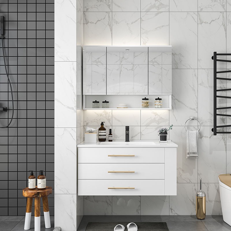 Hiện đại và đơn giản kết hợp tủ phòng tắm bằng gỗ nguyên khối giản, Chậu rửa bàn trang điểm đặt sàn kiểu Bắc Âu ch | BigBuy360 - bigbuy360.vn