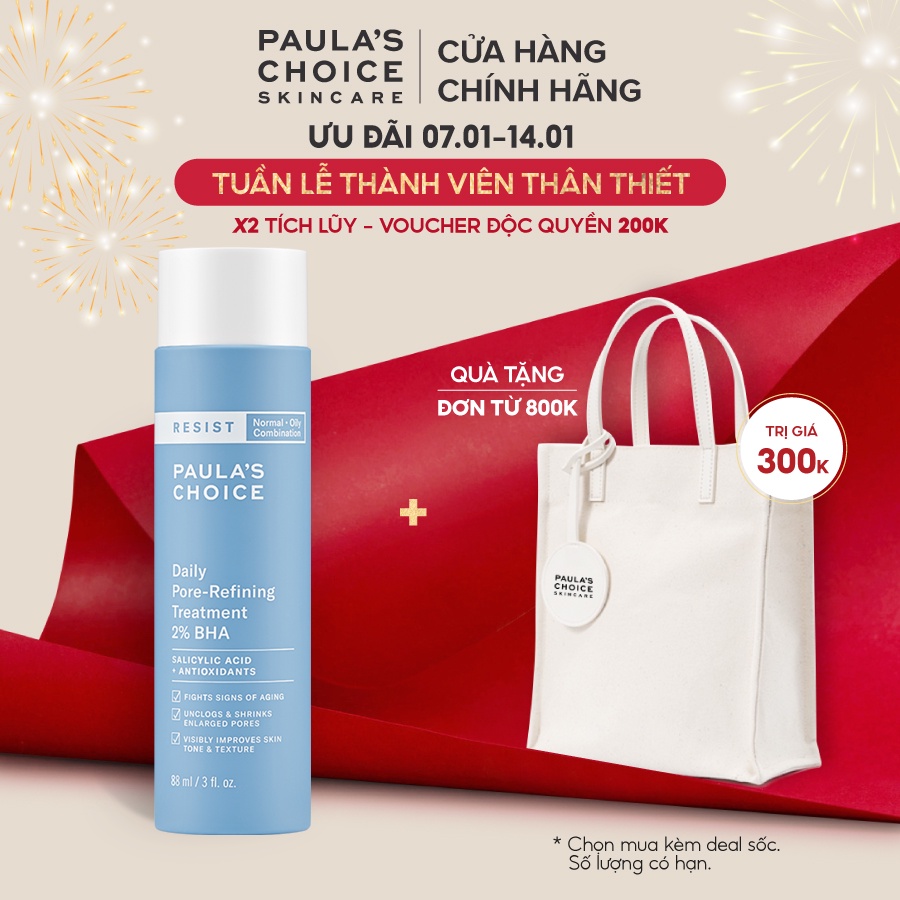 Dung dịch tẩy da chết và thu nhỏ lỗ chân lông Paula's Choice Resist Daily Pore Refining Treatment 2% BHA 88ml mã 7820