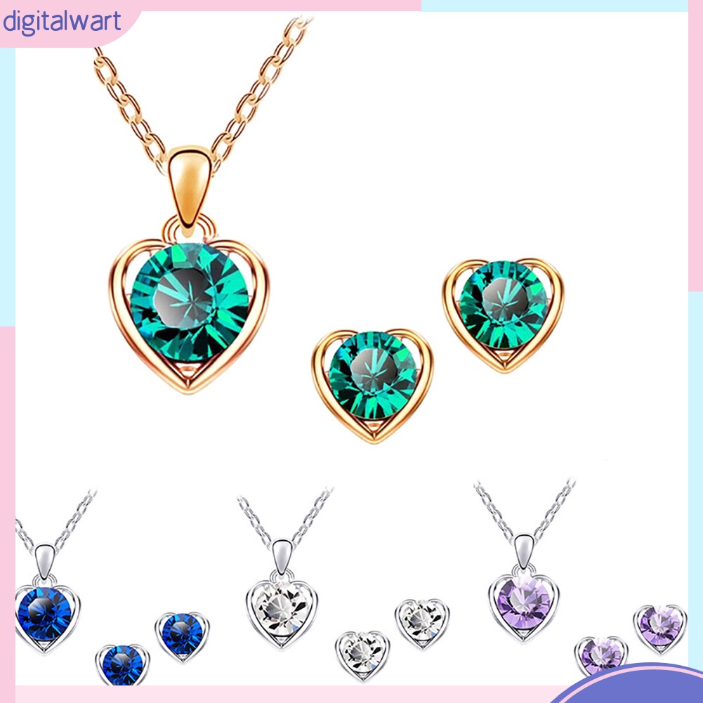 Set Trang Sức Vòng Cổ Và Khuyên Tai Mặt Trái Tim Phối Đá Thời Trang Cho Nữ
