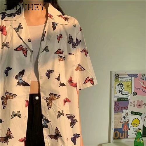 Áo sơ mi mỏng tay ngắn in hình ngọt ngào mùa hè 2022 cho nữ