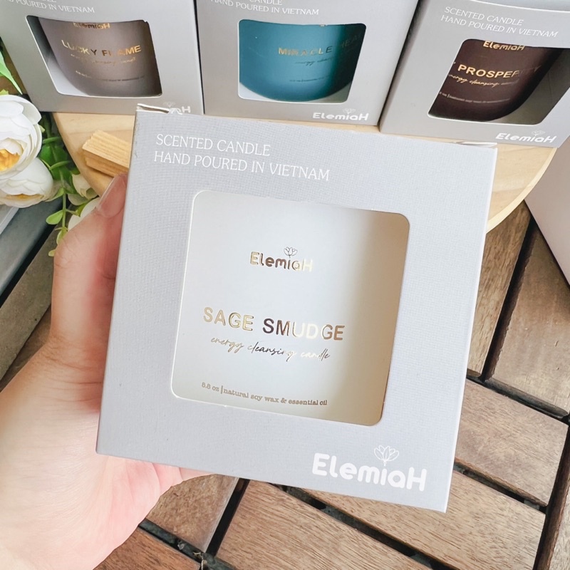 Nến Thơm ElemiaH Thanh Tẩy Và Tăng Năng Lượng Mong Muốn Thảo Mộc Sage Palo Santo