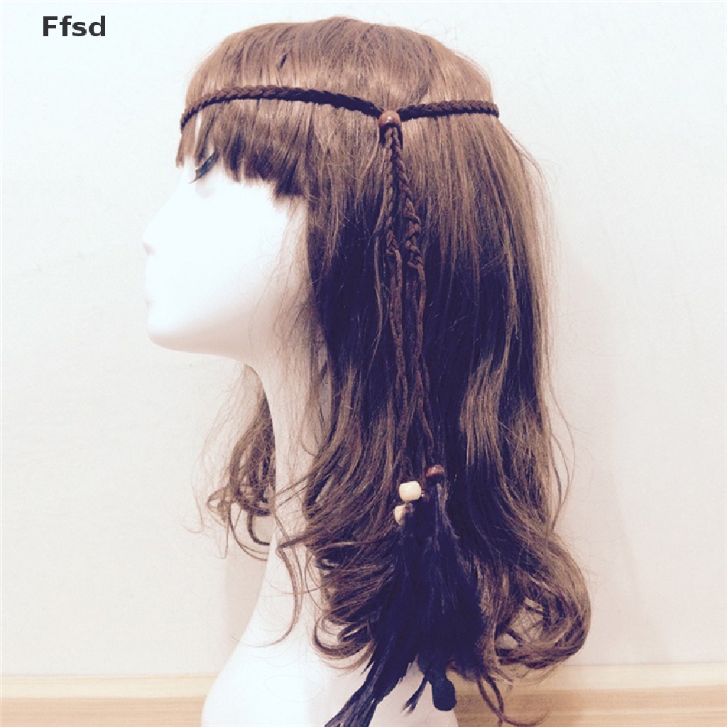 Dây đeo đầu đính lông vũ thủ công phong cách hippie Ấn Độ thời trang 2017