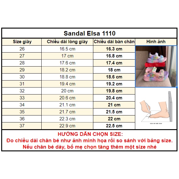 Dép sandal công chúa elsa trẻ em cho bé gái từ 3 đến 10 Tuổi quai ngang đế êm mã 1110