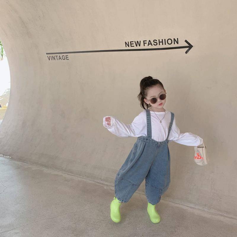 Hàng Mới Về [Hàng Mới Về] Quần Yếm Denim Dáng Rộng Thoải Mái Phong Cách Hàn Quốc Thời Trang Mùa Thu Cho Bé Gái