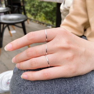 Nhẫn bạc nữ TLEE trơn bản vuông mỏng basic TLEE JEWELRY A0340